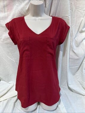 Express Women's V-Neck Short Sleeve Top - Dark Red